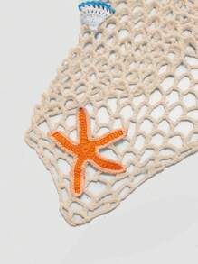 Swim Mod Plus Size Women Beach Cover Up Sarong Triangle Scarf Hand Crochet Starfish Beach Cover Up, Vacation Style For Summer,Lollapaloo - Apricot - View 6