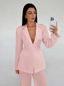 Aloruh Women's New Suede Single-Breasted Loose Suit Jacket With Pockets - Pink - View 2
