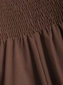 Sweetra 纯色高开叉休闲度假细肩带中长连衣裙女装 - 咖啡 - 查看 4