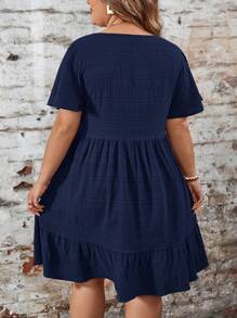 SHEIN CURVE+ Plus Size Red Doll Patchwork Dress, Elegant For Valentine's Day And Vacation, Spring/Summer