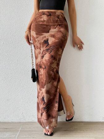 Rafferiza 女士渐变印花休闲开衩侧裙