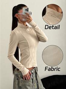 StreetHx Women's New Long Sleeve Zipper Outerwear Jacket, Slim Fit, Sporty Style, Suitable For Yoga, Casual Wear - Apricot - View 1