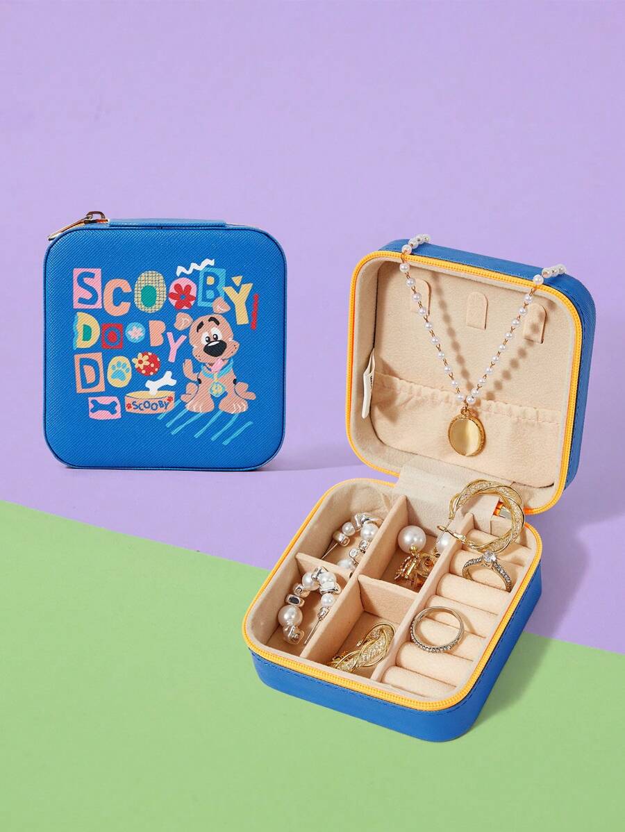 SCOOBY-DOO X SHEIN Blue Jewelry Box With Cheerful Cartoon Dog & Letter Print - Blue - View 1