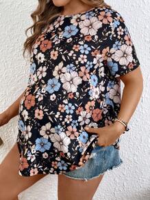 SHEIN Pregnant Women's Ditsy Floral Short Sleeve Casual Shirt For Vacation  Maternity Tops - Multicolor - View 3