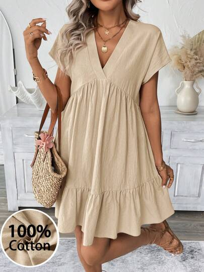 SHEIN LUNE 女士短款粉色休闲度假浪漫海滩夏季连衣裙