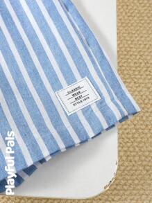 Toddler Boys' Sleeveless Vertical Striped Bib Shorts, Light Blue - Blue - View 4