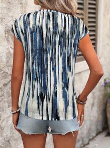 EMERY ROSE Women Fashionable Short-Sleeved T-Shirt With Colorful Stripes Print Graphic Tees Women Tops - Multicolor - View 2