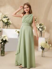 SHEIN Tween-Mädchen Elegantes Blumenkleid aus Tüll für Hochzeitsfeiern mit Schal, Prinzessinnen-Ballkleid für Teenager
