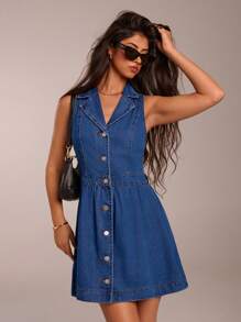 SHEIN Forever 21 春夏女士浪漫/舞会/正式/生日/90 年代服装/商务休闲女士/优雅/西部服装/外出/时尚/休闲/Y2K 服装/俱乐部/办公室/鸡尾酒会/复古/紧身/狂欢服装节日/有趣/优雅/老钱/街头服饰/度假服装/乡村音乐会服装/工作服/端庄/春假/单身女郎服装/音乐会/坏人/基本款/毕业/无袖/A 字裙/蓝色/牛仔女郎/牛仔迷你裙 - 藍色 - 查看 5