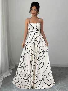 Elenzga 女式露背交叉肩带波尔卡圆点印花连衣裙 - 白色 - 查看 4