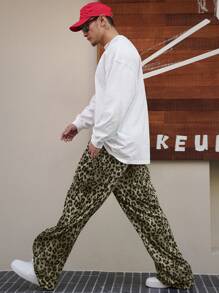 DAZY Pantalones para hombre con estampado de leopardo multicolor, de estilo elegante, para todas las estaciones