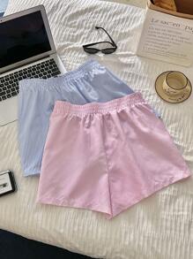 Comfortcana 2 chiếc/Bộ quần short thường ngày sọc hồng và xanh cỡ lớn - Nhiều màu - Xem 2
