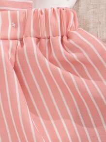 SHEIN French Retro Gentleman Boys 2pcs Set: Collared Short Sleeve Shirt + Striped Suspender Pants, Fashion Gentleman Elegant Suit For Summer Party & Occasions