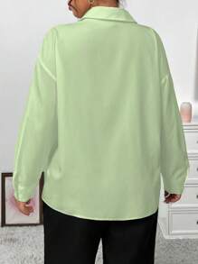 Elenzga Plus Size Women Solid-Color Woven Long Sleeve Casual Elegant Office Lady Blouse, For Thanksgiving Women Shirt