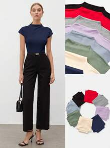 BizChic Women's T-Shirt Spring Solid Color Pleated Short Sleeve Elegant Minimalist Casual Commute Date Daily Vacation Independence Day Graduation Season Music Festival Slimming Elegant Versatile High-End Summer Social Holiday Party Outing Beach Office French Vintage Fresh - Navy Blue - View 10