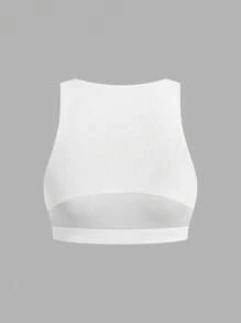 SHEIN EZwear 夏季毕业休闲纯色镂空运动上衣，夏季 - 彩色 - 查看 6