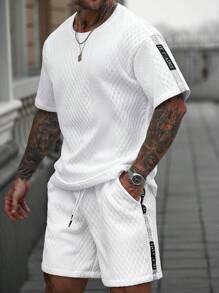 Manfinity CasualCool Men's Letter Print Round Neck Short Sleeve T-Shirt And Drawstring Waist Shorts Set Men's Two Pieces Casual Men's Two Pieces Set Men's 2 Pieces Summer Outfits Loose - White - View 7