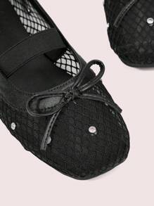CUCCOO DOLLMOD Women's Flat Mesh Slip-On Casual Shoes With Rhinestone - Black - View 7