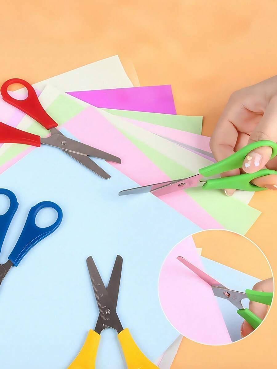 5Pcs Scissors Set - Built-In Scale,Tip,Versatile Cutting Scissors For Office And Craft Art Projects, Cutting Paper, Cards,And More,Back To School,School Supplies - Blue - View 1