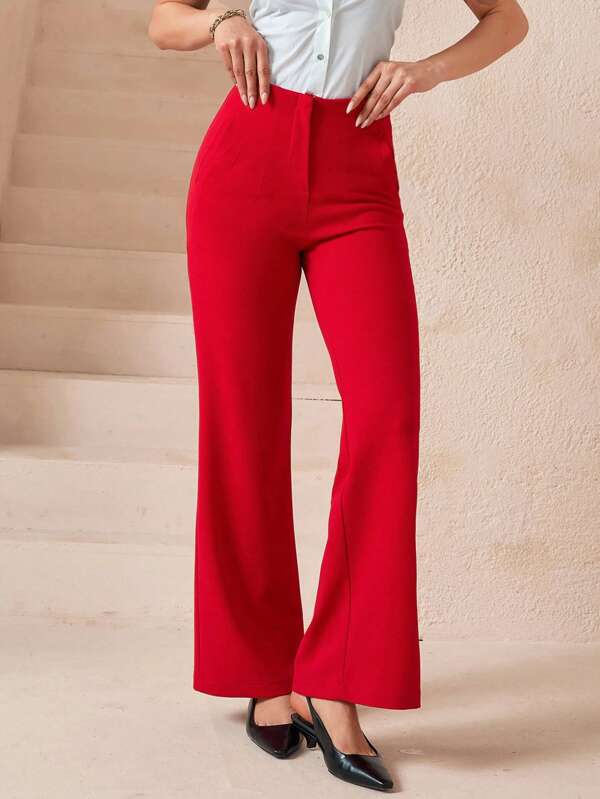 CLARA VERO Damen hochtaillierte einfarbige weite Hose