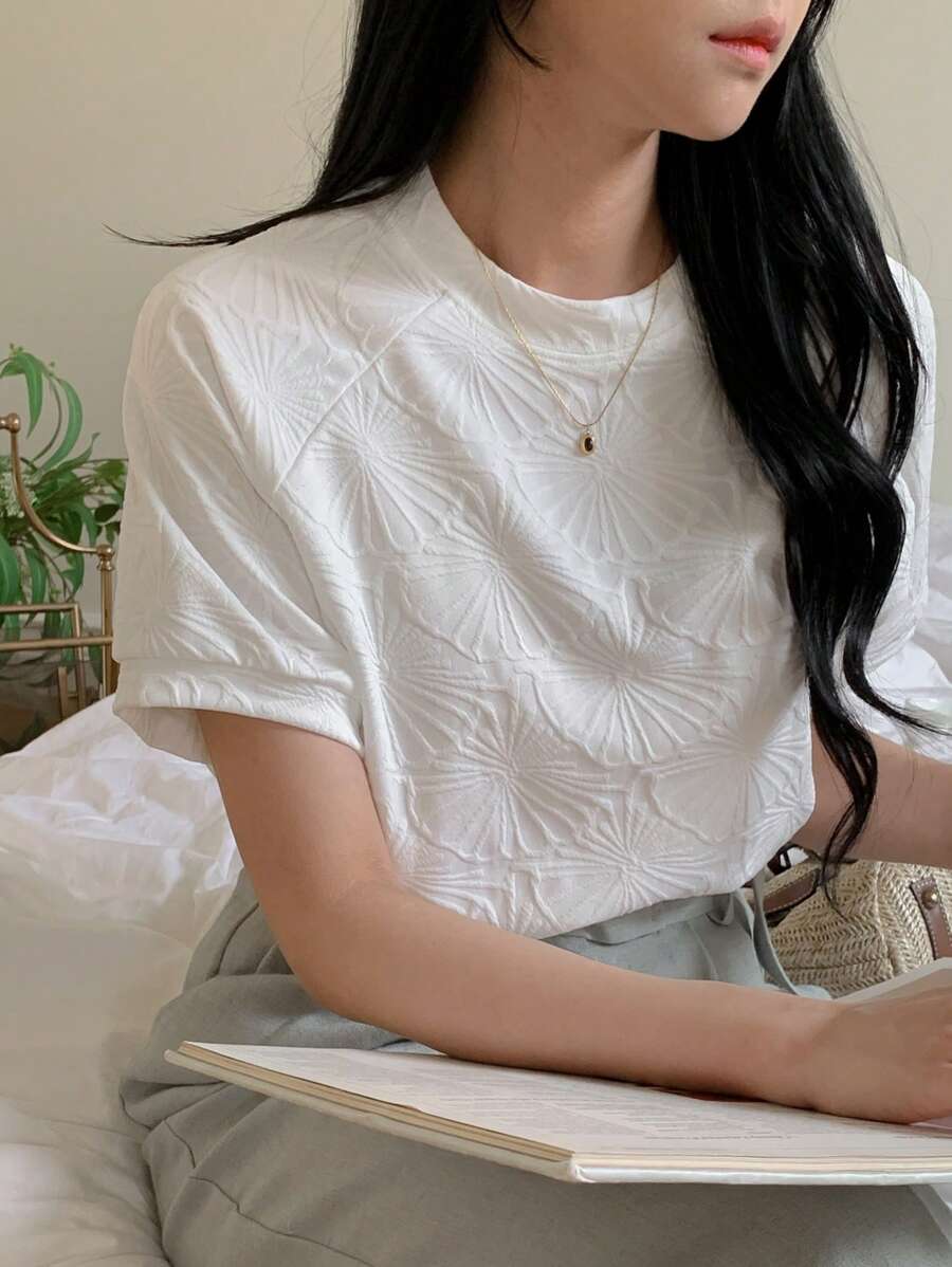 FRIFUL 女士宽松插肩袖纯色 T 恤，简约设计，夏季 - 白色 - 查看 1