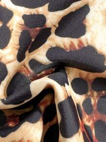 Soleia Women's Leopard Print Color Block Bowknot Front And Tied Back Bikini Two Pieces Set, Perfect For Vacation