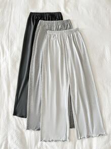 SHEIN 3pcs Solid Color Relaxed Knit Sleepwear Pants Set - Cozy Pants, Fall Winter Clothes