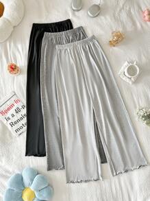 SHEIN 3pcs Solid Color Relaxed Knit Sleepwear Pants Set - Cozy Pants, Fall Winter Clothes