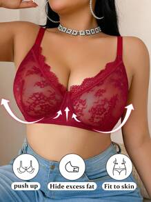 Lencería de encaje con parches de talla grande para mujer - Burdeos - Ver 1