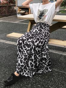 FRIFUL Women's Loose Brown Leopard Print A-Line Midi Skirt, Casual Spring/Summer Fashion - Grey - View 2
