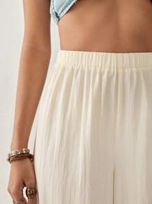 Florisole 松紧腰碎花拼接休闲阔腿纯色度假裤