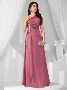 Coutiva 全新时尚优雅修身不对称领口无袖礼服、派对礼服、长袍、晚礼服、婚礼宾客礼服