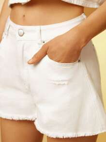 Maija Women White Casual Low Waist Denim Shorts Summer - White - View 3