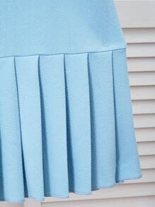 SHEIN Teen Girl Cute Puff Sleeve Pleated Dress With Bow Decor, Suitable For Travel & Party, Spring/Summer Summer Holiday - Blue - View 5