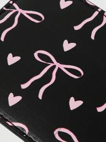 ROMWE Kawaii Cute Pink Bowknot Design Compact Card Holder Case, Adorable Credit Card Wallet - Black - View 3