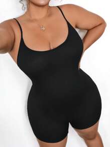 SHEIN EZwear 加大码性感连体裤，弹力吊带短裤，黑色