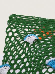 SHEIN Swim Curve Plus Size Women Single Layer Crochet Starfish Pattern Beach Cover Up Shawl Triangle Scarf - Green - View 3