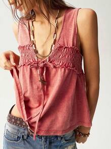 Bohemela Camiseta de tirantes de punto de ajuste ceñido y cuello en V de unicolor para mujer