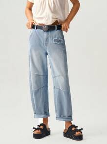 Bohemela 女士休闲节日梭织牛仔哈伦裤