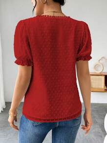 EMERY ROSE Women Short Sleeve Solid Color Casual Blouse, Suitable For Summer - Red - View 2