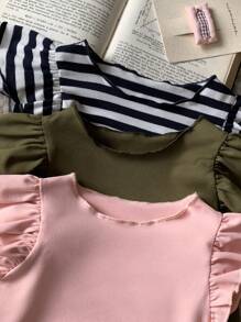 Blossori 3 Pieces Set Baby Girls Ruffle Sleeve T-Shirts, Spring/Summer - Multicolor - View 5