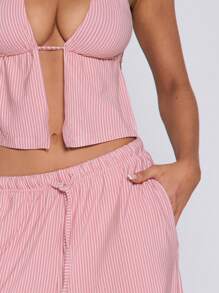 MUSERA Halterneck Tie Back Bralette Striped Top Only Spring Summer Cute Vacation Holiday Beach Ibiza - Multicolor - View 4