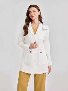 TaskEZ Solid-Color Long Sleeve Pocket Laboratory Coat/White Gown Women Tops Summer Women Spring Jackets Spring Jackets Women Professional Clothes Women Sets Office Clothes For Women - White - View 3