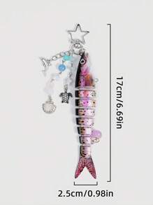 ROMWE Kawaii 1pc Handmade Vacation-Style Creative Ocean Series Fish Keychain, Bionic Fishing Lure, Lure Fishing Multi-Hook Pendant - Multicolor - View 3