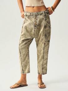 Bohemela Women Distressed Low Rise Tapered Leg Jeans - Army Green - View 2