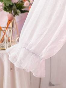 Tween Girls' Elegant Color Block Mesh Patchwork Bow Decor Summer Dress