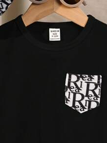 SHEIN 3pcs/Set Baby Boy Summer Knitted T-Shirt, Shorts And Hat Outfit - Multicolor - View 5