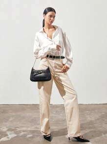 SHECARRY 女士单肩包 PU 皮革 秋季 夏季 冬季 学校 旅行 通勤 工作 优雅 精致 皮带 金属 链条 - 黑色 - 查看 8