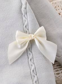 SHEIN 女婴长袖针织荷叶边领连体衣，带脚套，优雅蝴蝶结设计，适合秋冬季休闲/正式/旅行穿着，黄色和浅黄色