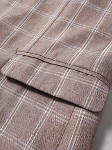 Manfinity Mode Men's Plaid Long Sleeve Jacket And Pants Suit Set - Camel - View 5